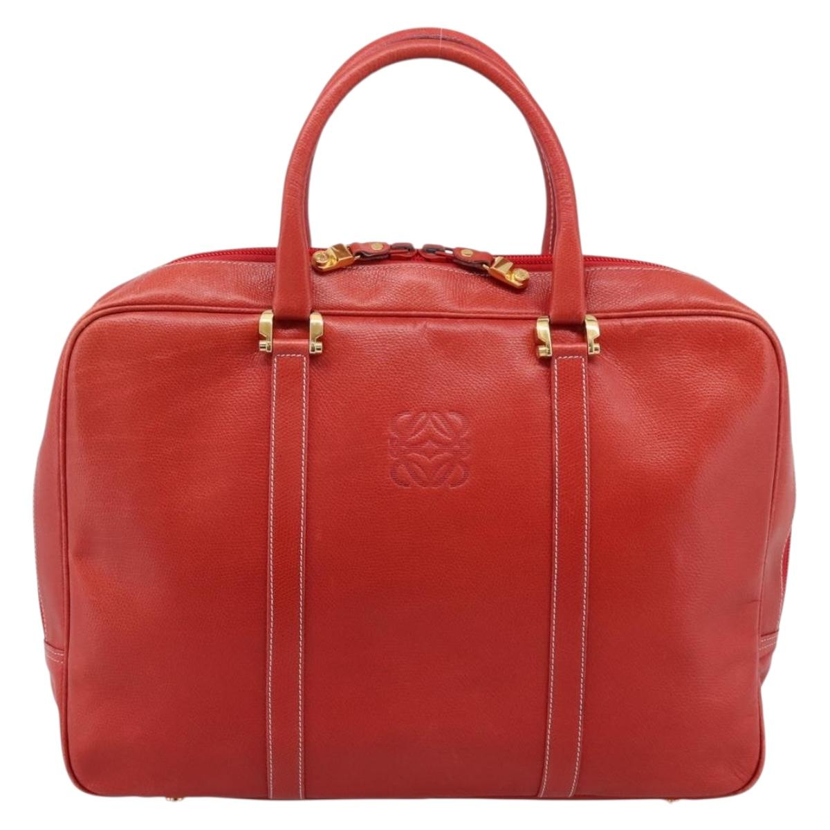 LOEWE Business Bag Leather Red Gold Auth 197616