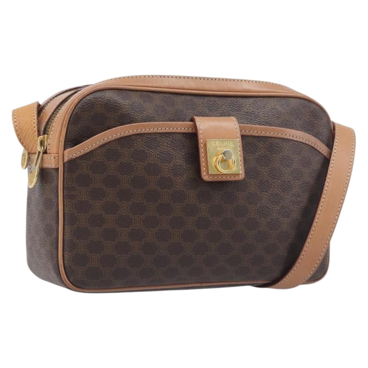 CELINE Macadam Shoulder Bag PVC Leather Brown Gold Auth 197617A