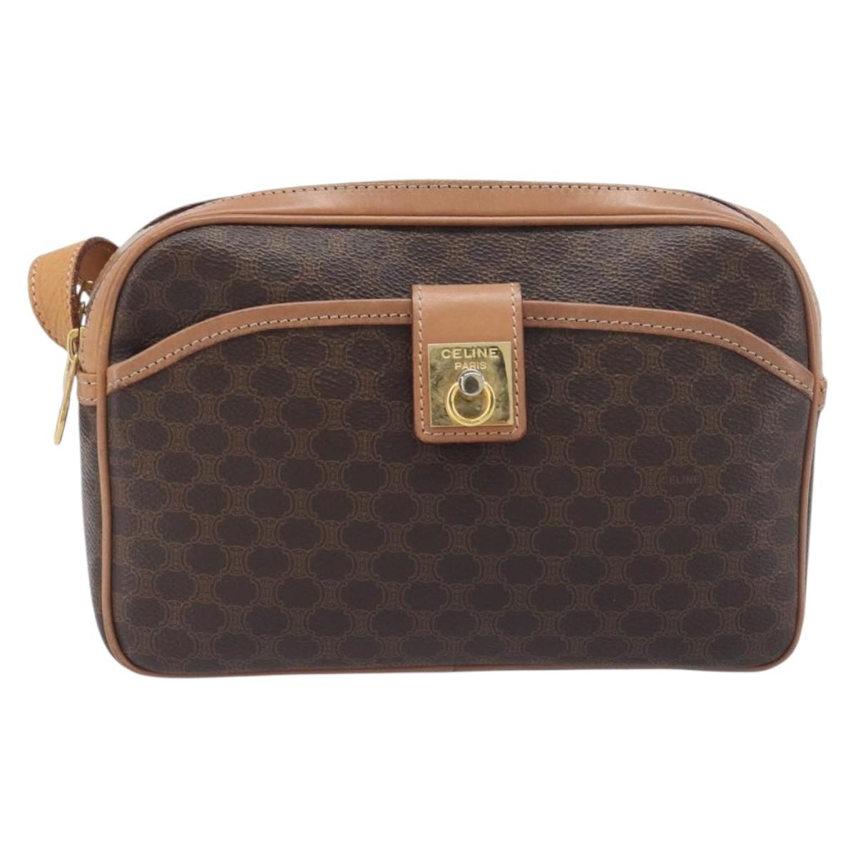 CELINE Macadam Shoulder Bag PVC Leather Brown Gold Auth 197617A