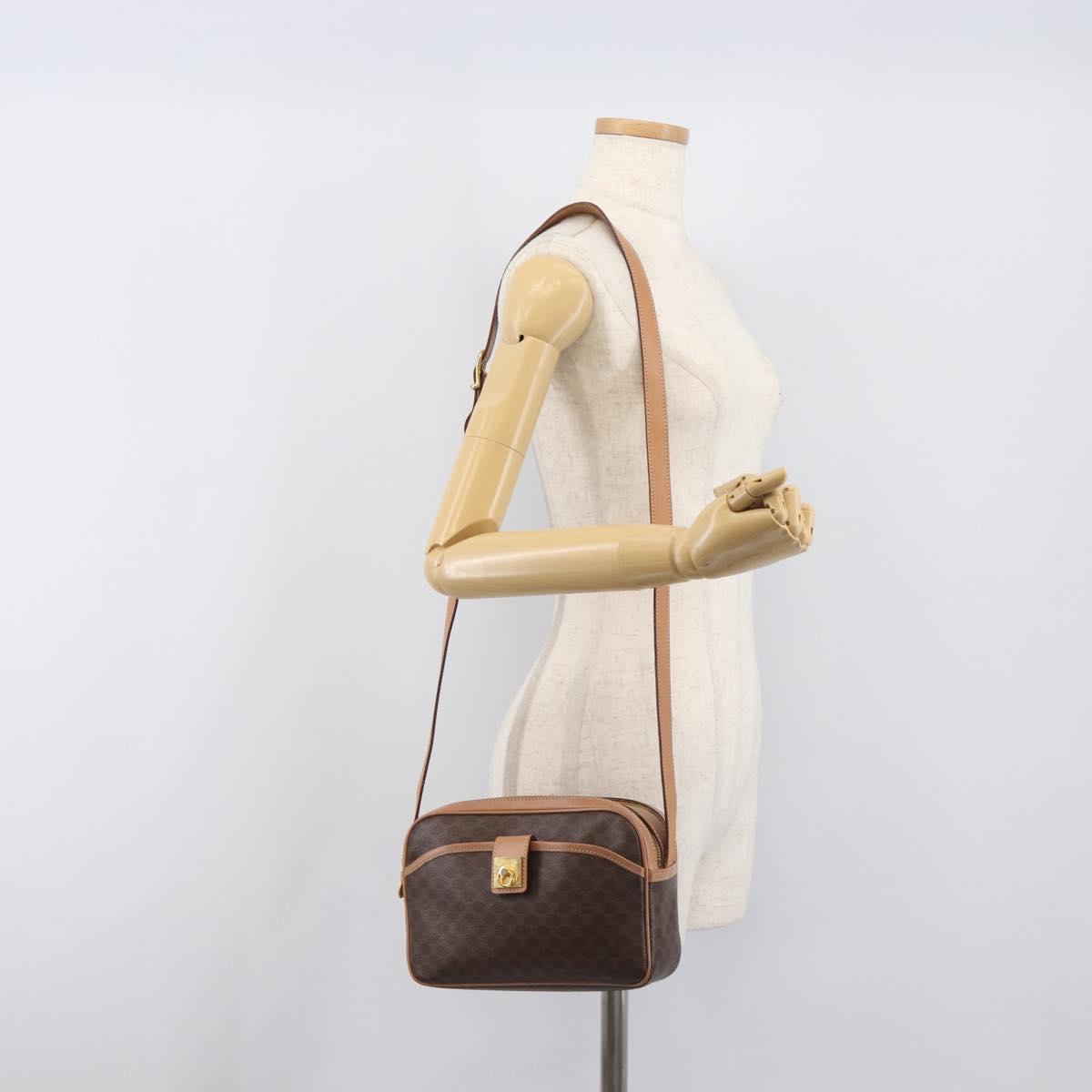 CELINE Macadam Shoulder Bag PVC Leather Brown Gold Auth 197617A