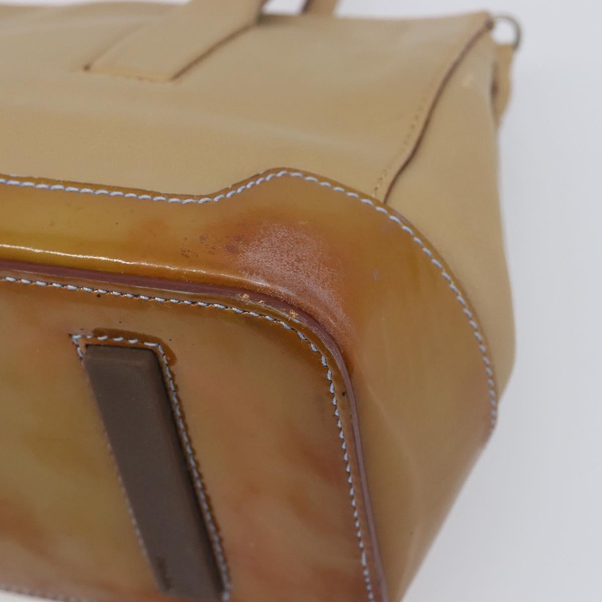 PRADA Hand Bag Leather Beige Silver Auth 197618