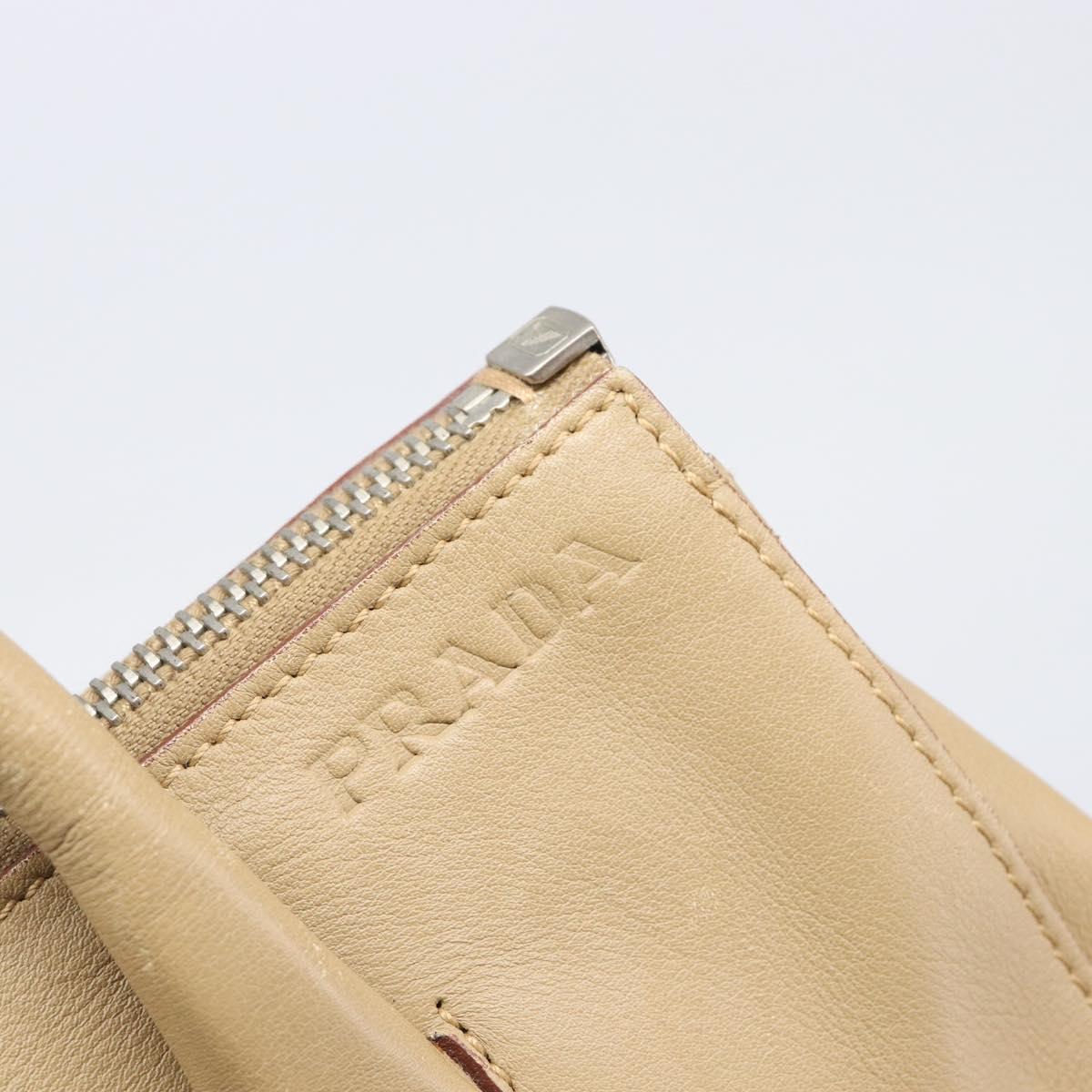 PRADA Hand Bag Leather Beige Silver Auth 197618