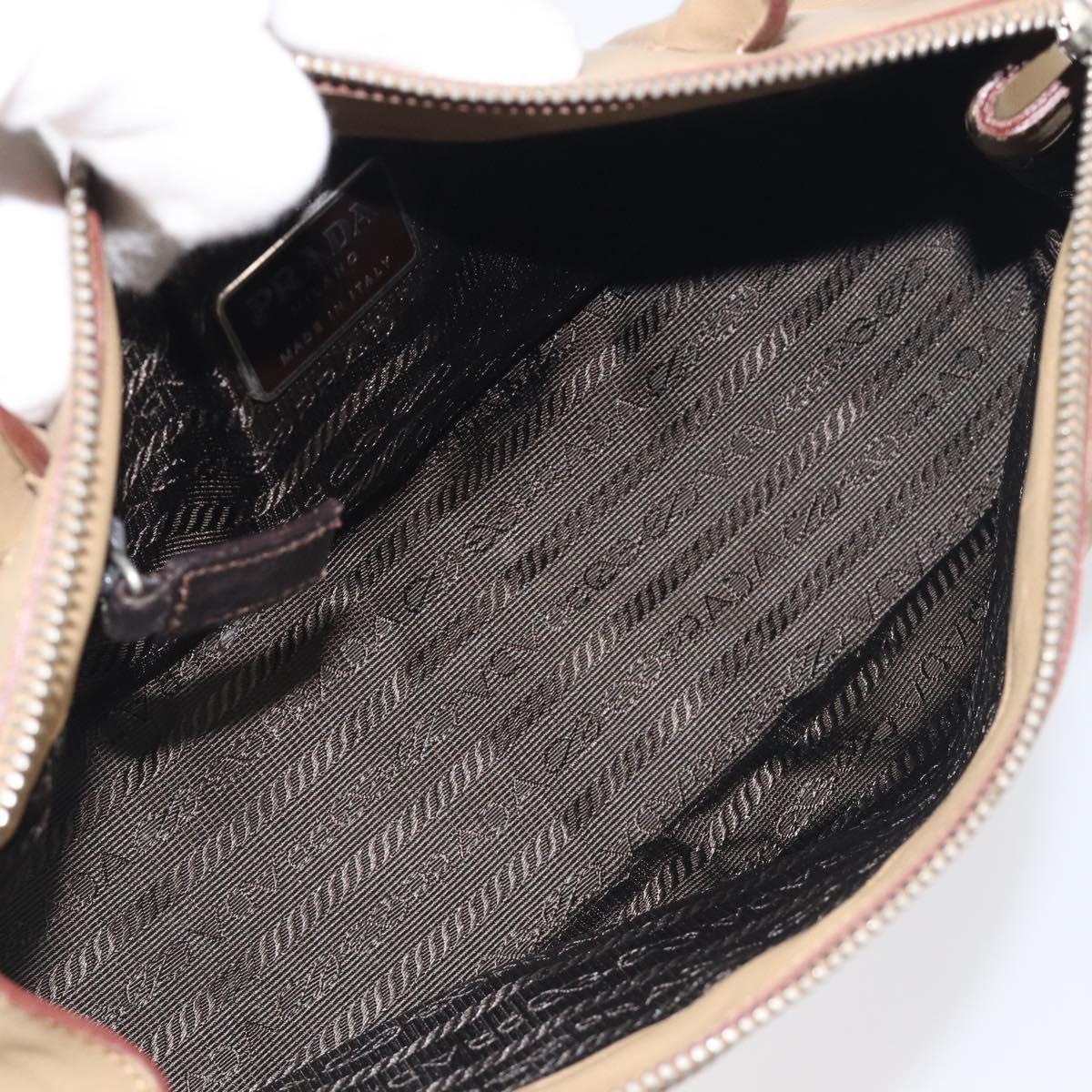 PRADA Hand Bag Leather Beige Silver Auth 197618