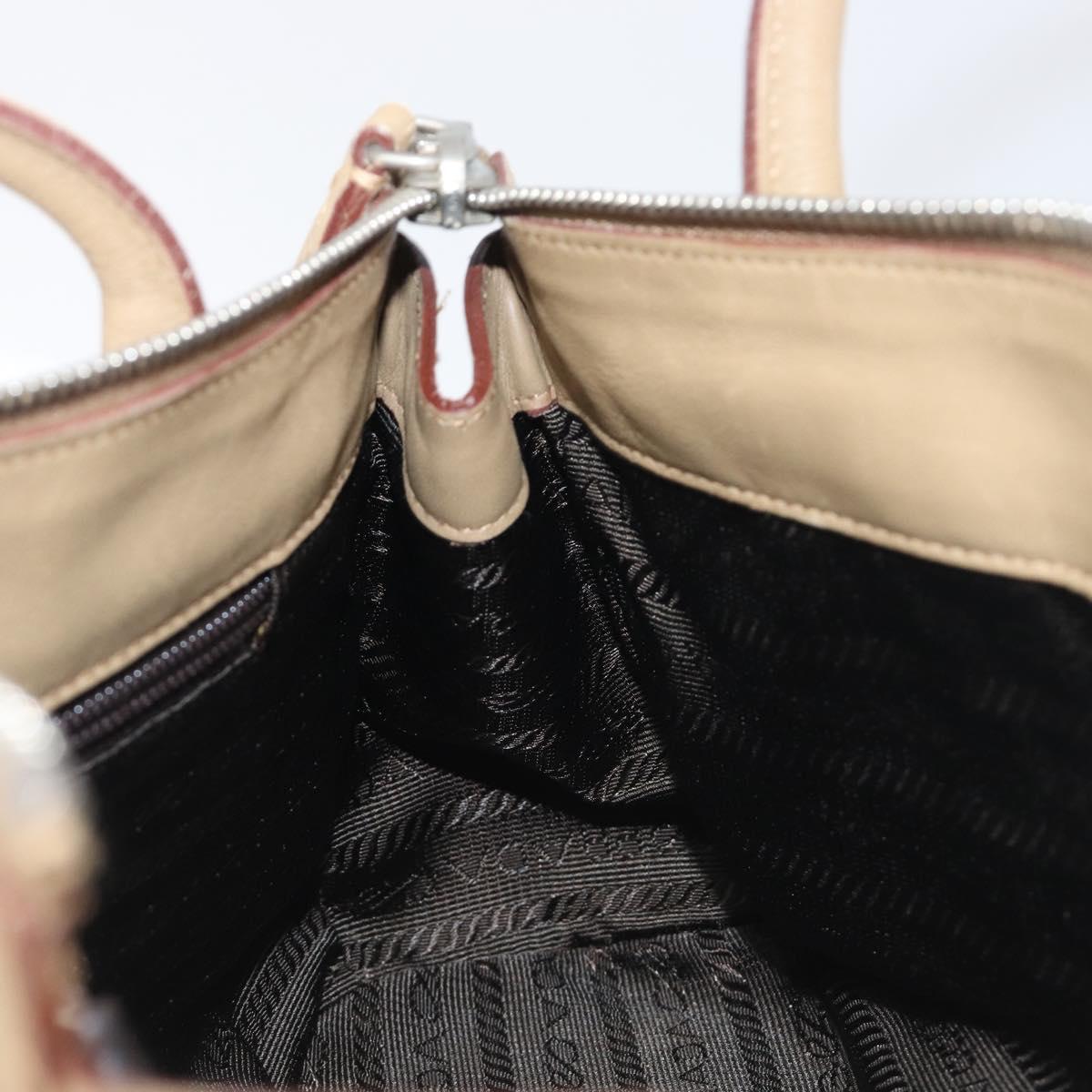 PRADA Hand Bag Leather Beige Silver Auth 197618