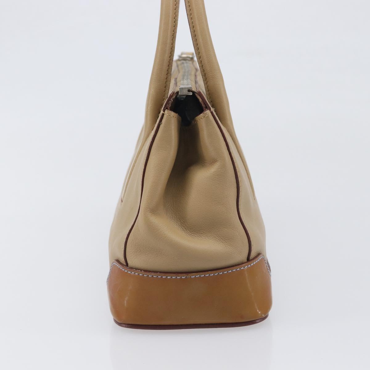 PRADA Hand Bag Leather Beige Silver Auth 197618