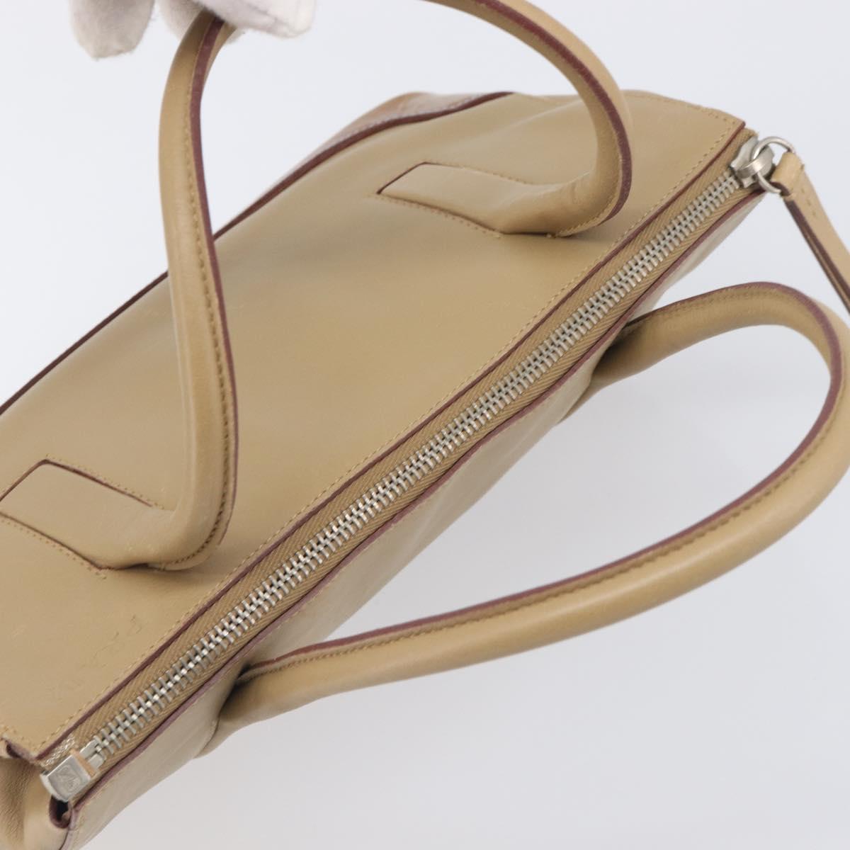 PRADA Hand Bag Leather Beige Silver Auth 197618