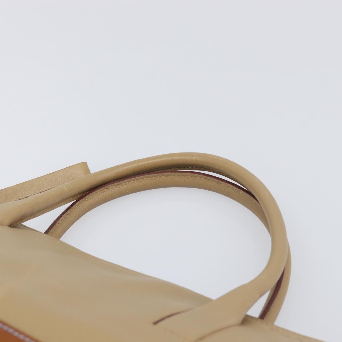PRADA Hand Bag Leather Beige Silver Auth 197618