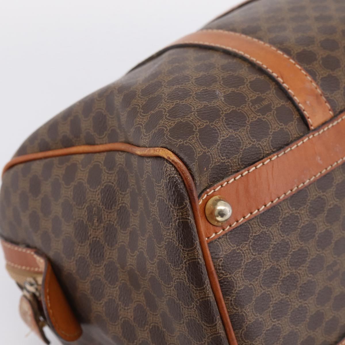 CELINE Macadam Canvas Boston Bag PVC Leather Brown Gold Auth 197619