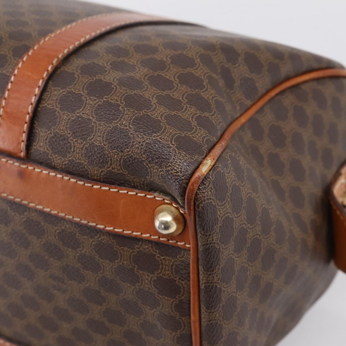 CELINE Macadam Canvas Boston Bag PVC Leather Brown Gold Auth 197619