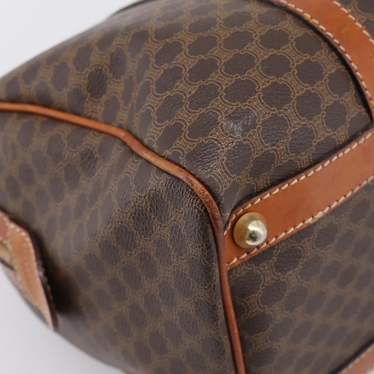 CELINE Macadam Canvas Boston Bag PVC Leather Brown Gold Auth 197619