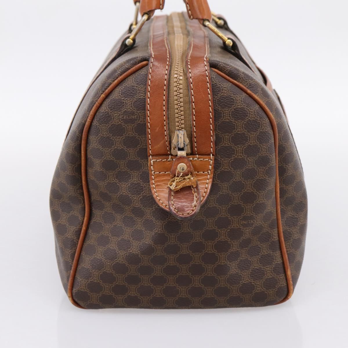 CELINE Macadam Canvas Boston Bag PVC Leather Brown Gold Auth 197619