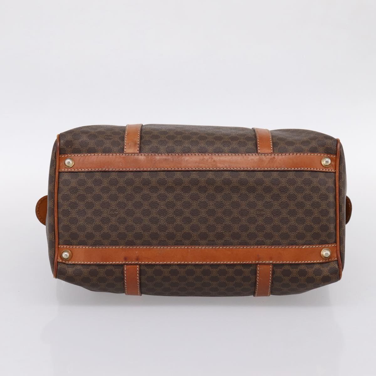 CELINE Macadam Canvas Boston Bag PVC Leather Brown Gold Auth 197619