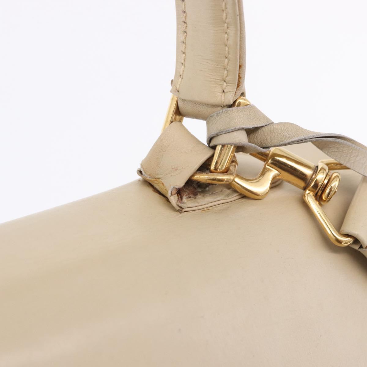 GUCCI Hand Bag Leather 2way Beige Gold Auth 197623