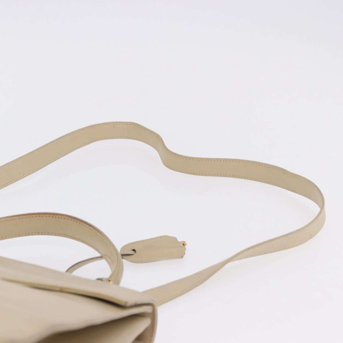 GUCCI Hand Bag Leather 2way Beige Gold Auth 197623
