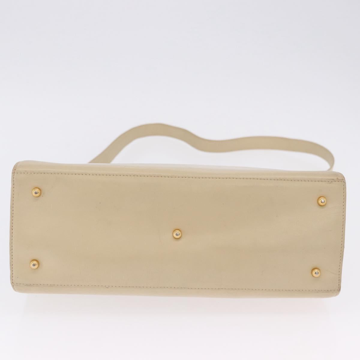 GUCCI Hand Bag Leather 2way Beige Gold Auth 197623