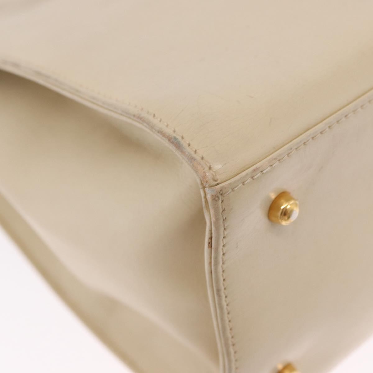 GUCCI Hand Bag Leather 2way Beige Gold Auth 197623