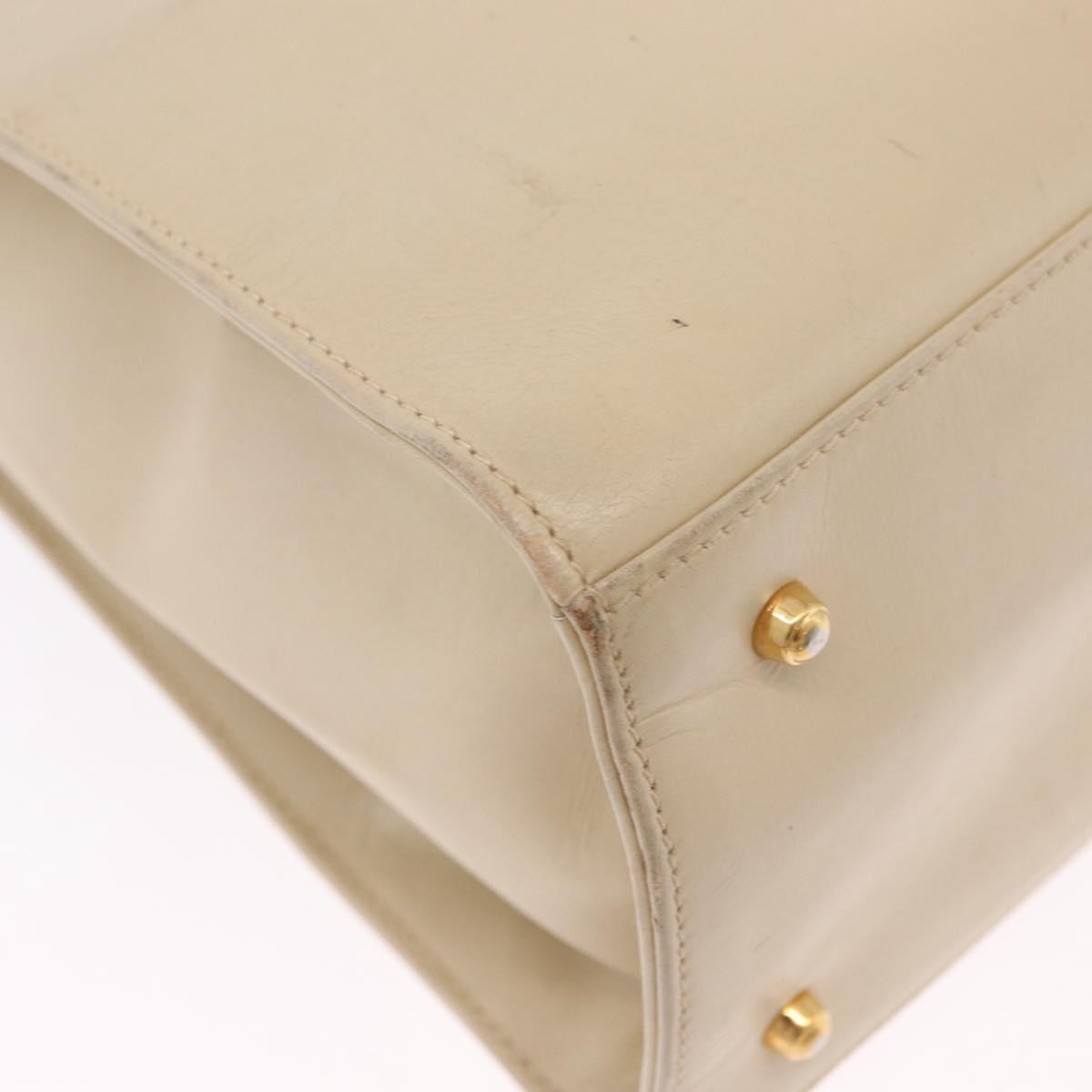 GUCCI Hand Bag Leather 2way Beige Gold Auth 197623