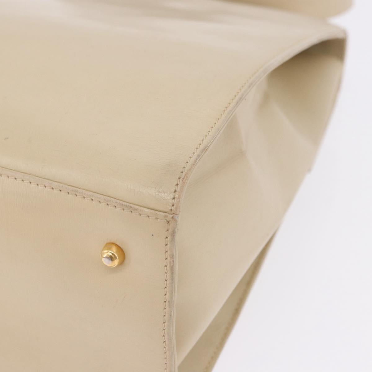 GUCCI Hand Bag Leather 2way Beige Gold Auth 197623
