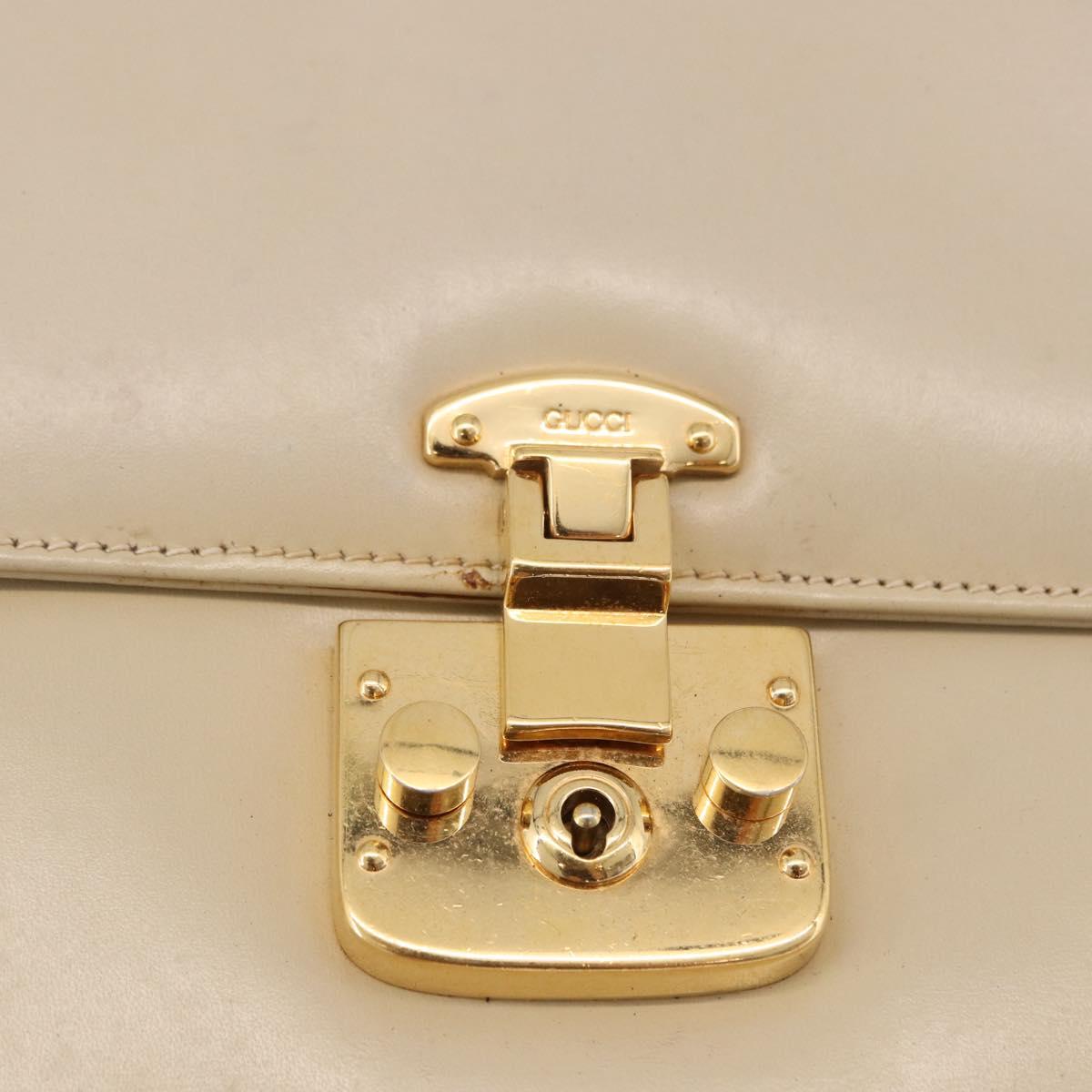 GUCCI Hand Bag Leather 2way Beige Gold Auth 197623