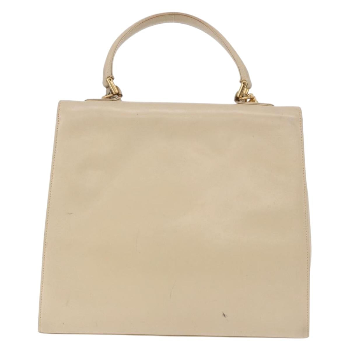 GUCCI Hand Bag Leather 2way Beige Gold Auth 197623