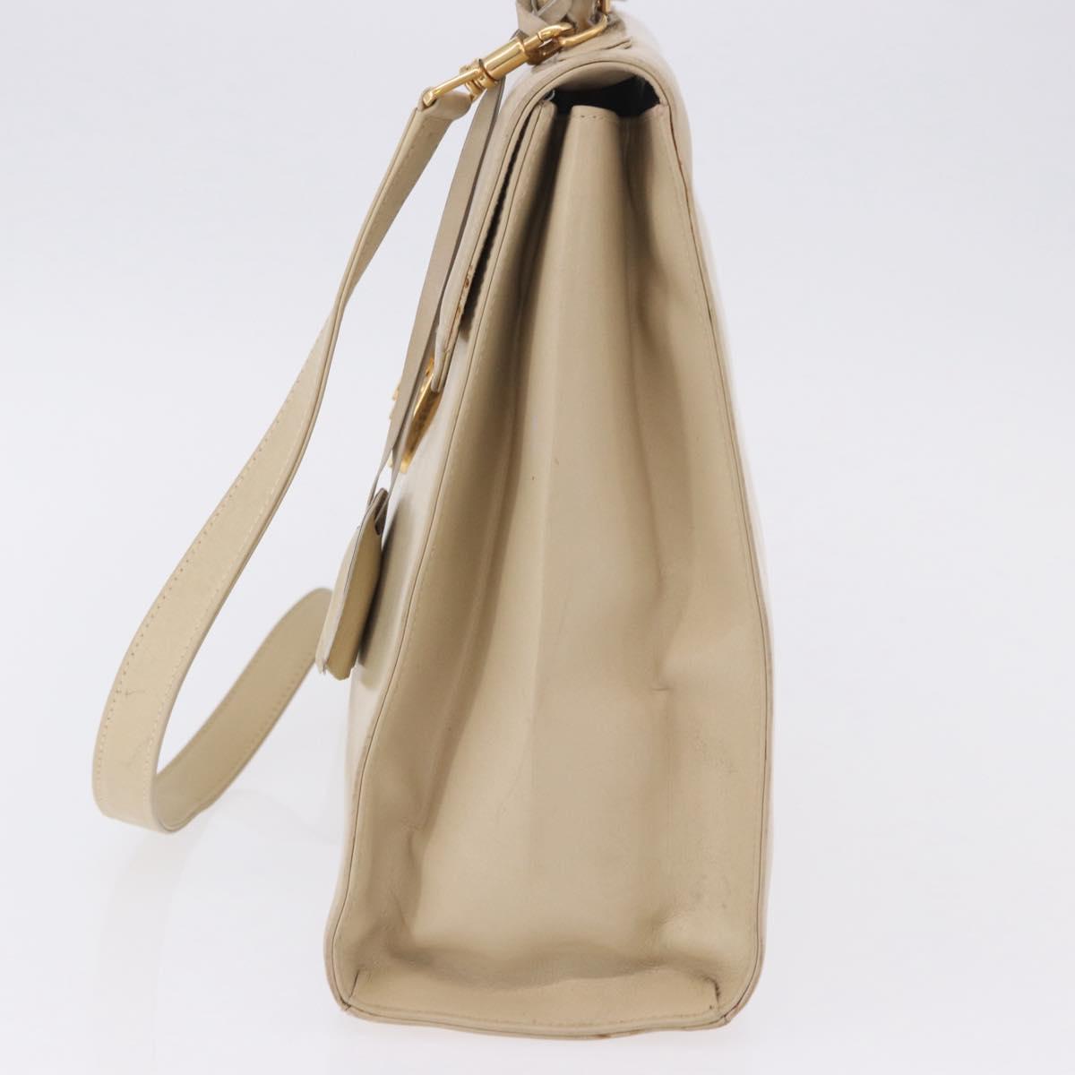 GUCCI Hand Bag Leather 2way Beige Gold Auth 197623