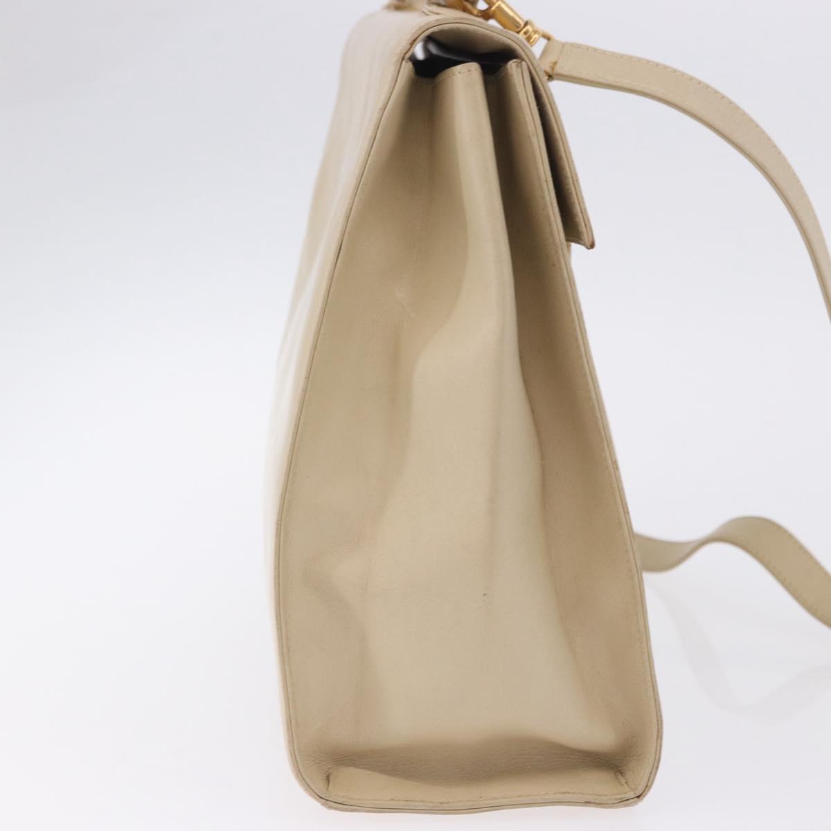 GUCCI Hand Bag Leather 2way Beige Gold Auth 197623