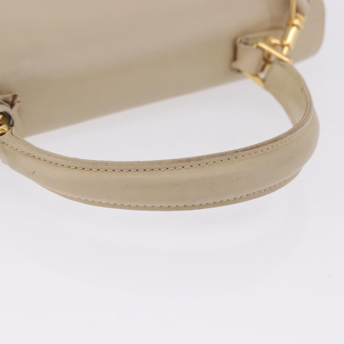 GUCCI Hand Bag Leather 2way Beige Gold Auth 197623