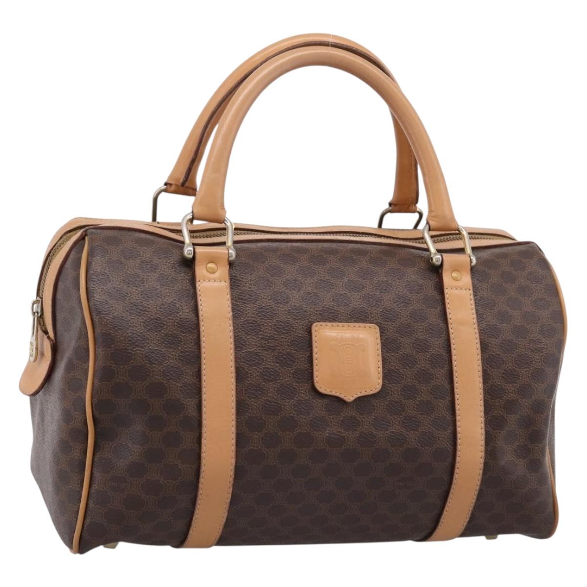 CELINE Macadam Canvas Boston Bag PVC Leather Brown Gold Auth 197624A