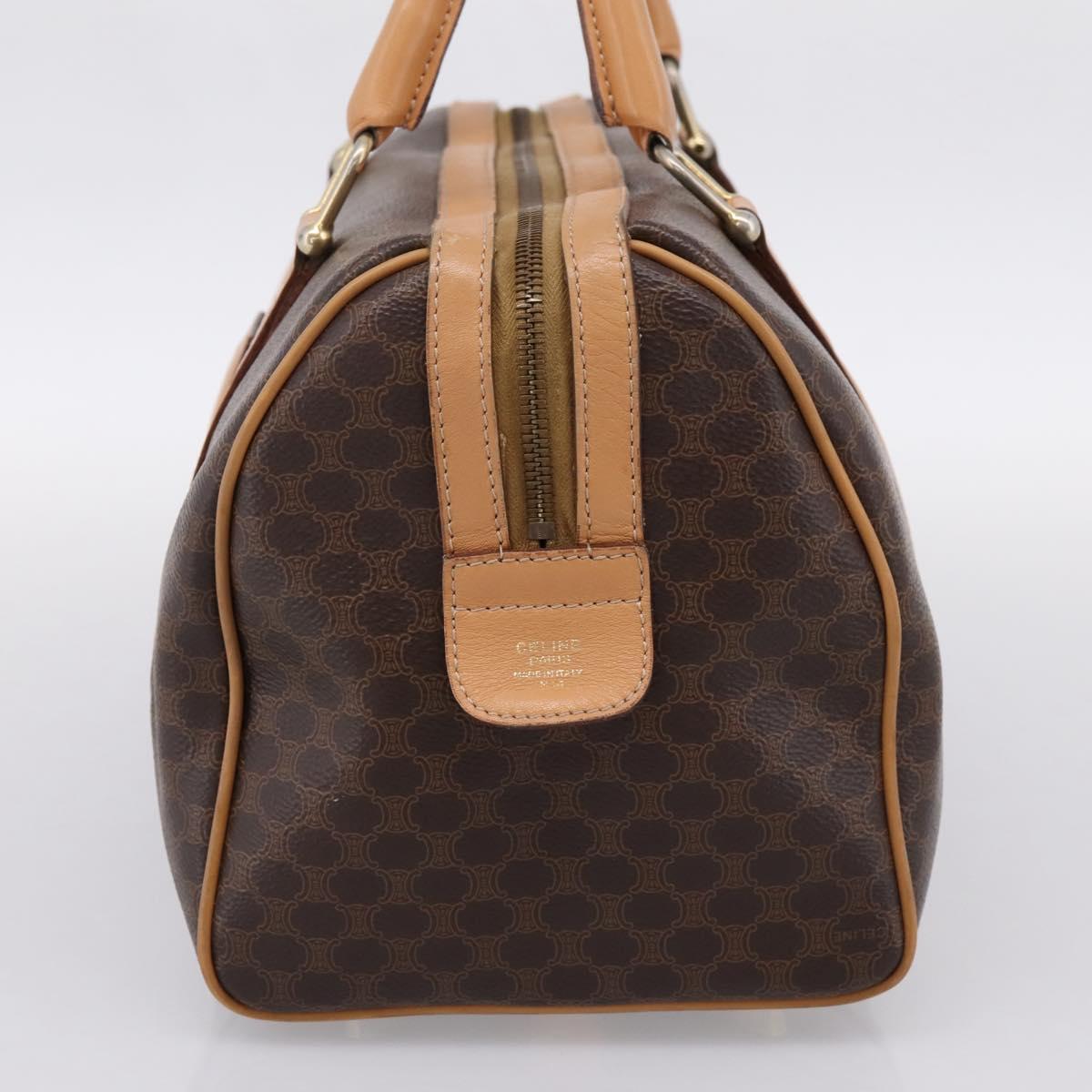 CELINE Macadam Canvas Boston Bag PVC Leather Brown Gold Auth 197624A