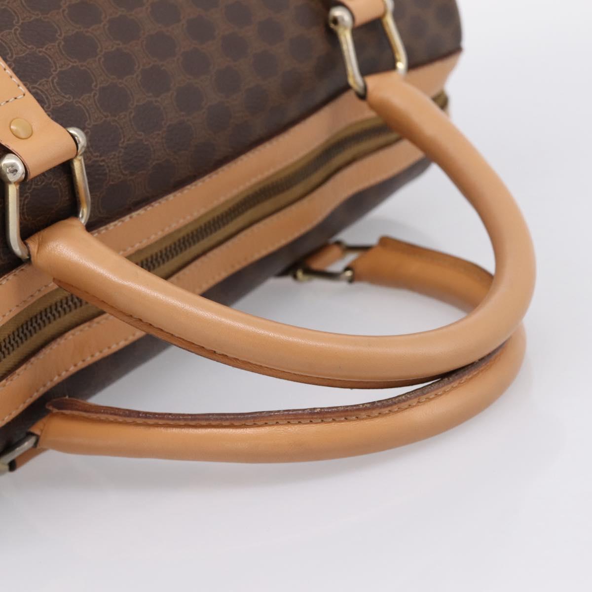CELINE Macadam Canvas Boston Bag PVC Leather Brown Gold Auth 197624A