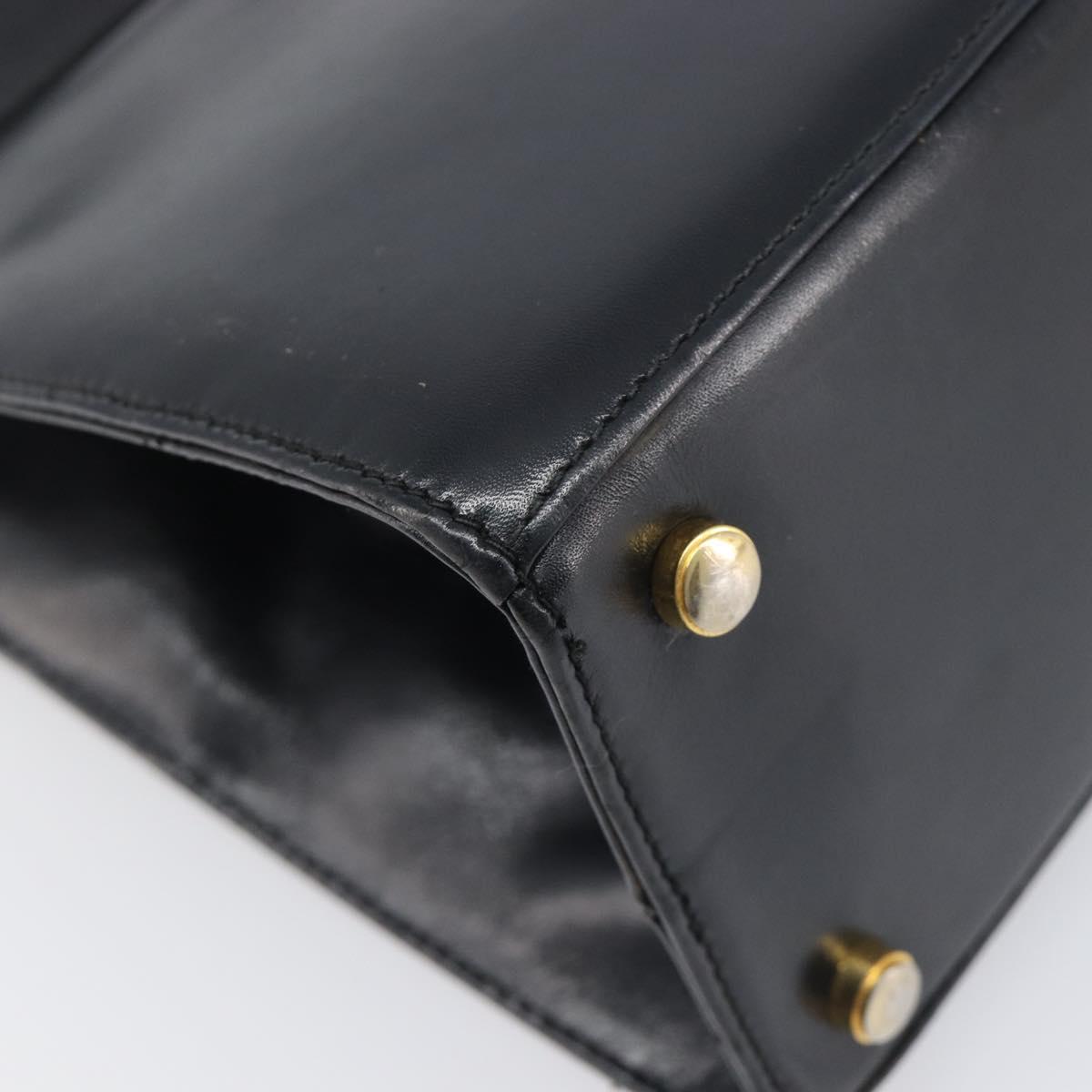 Salvatore Ferragamo Vala Hand Bag Leather Black Gold Auth 197630