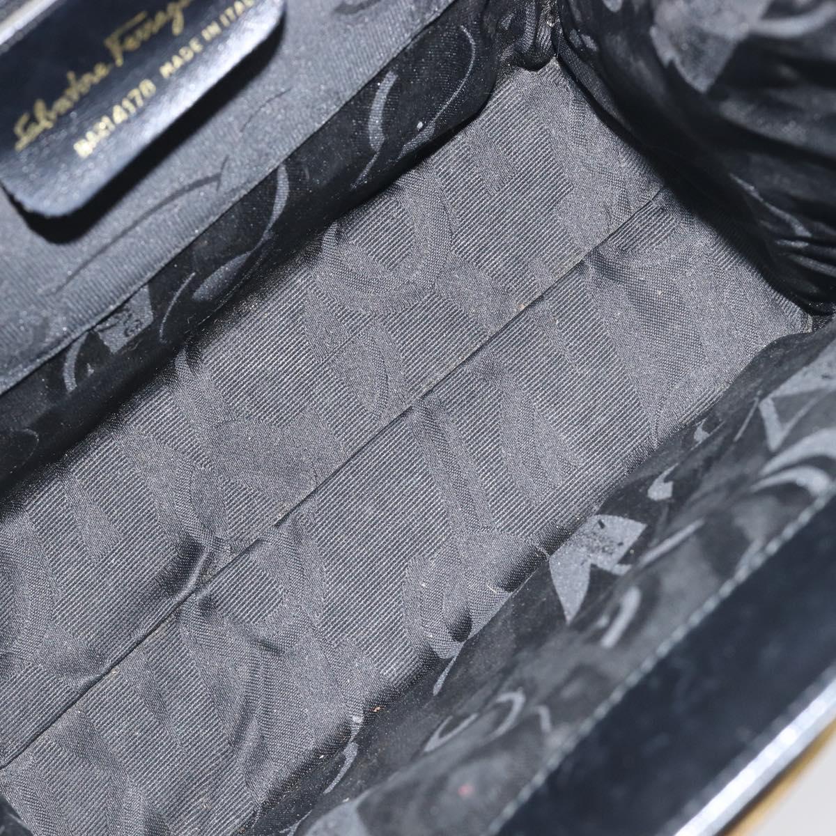 Salvatore Ferragamo Vala Hand Bag Leather Black Gold Auth 197630