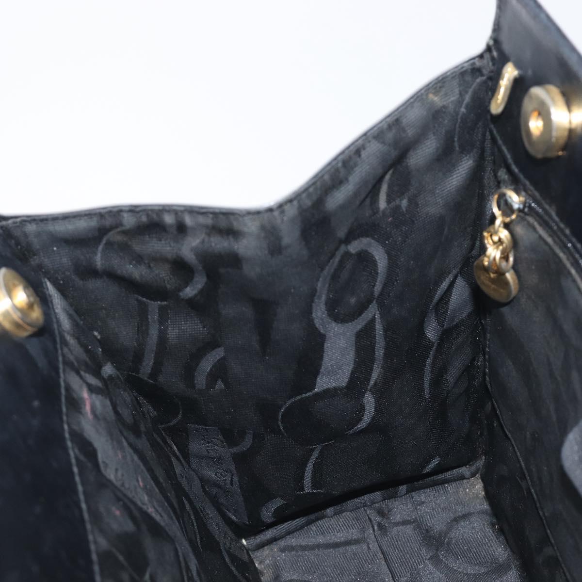 Salvatore Ferragamo Vala Hand Bag Leather Black Gold Auth 197630