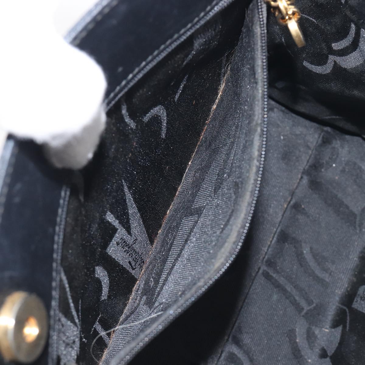 Salvatore Ferragamo Vala Hand Bag Leather Black Gold Auth 197630