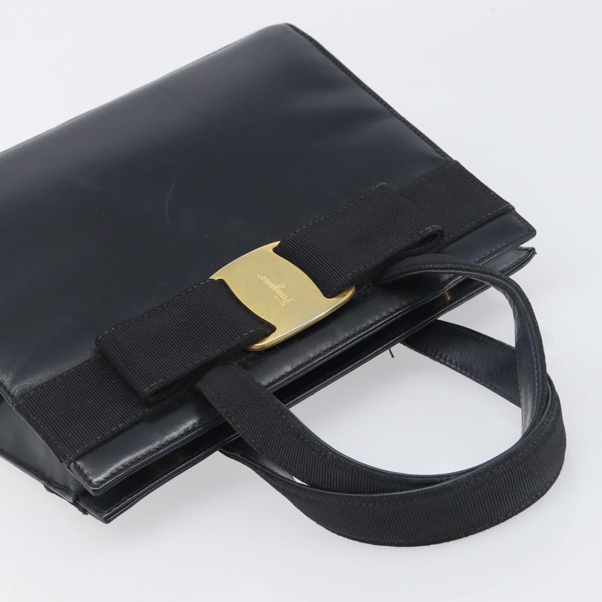Salvatore Ferragamo Vala Hand Bag Leather Black Gold Auth 197630