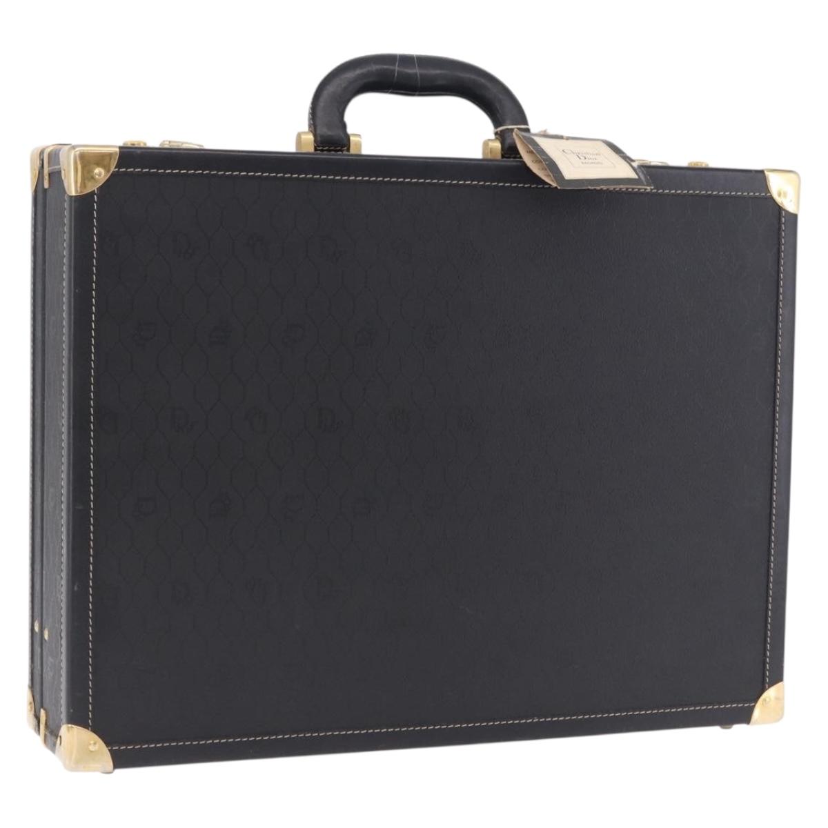 Christian Dior Honeycomb Canvas Trunk PVC Black Gold Auth 197631A
