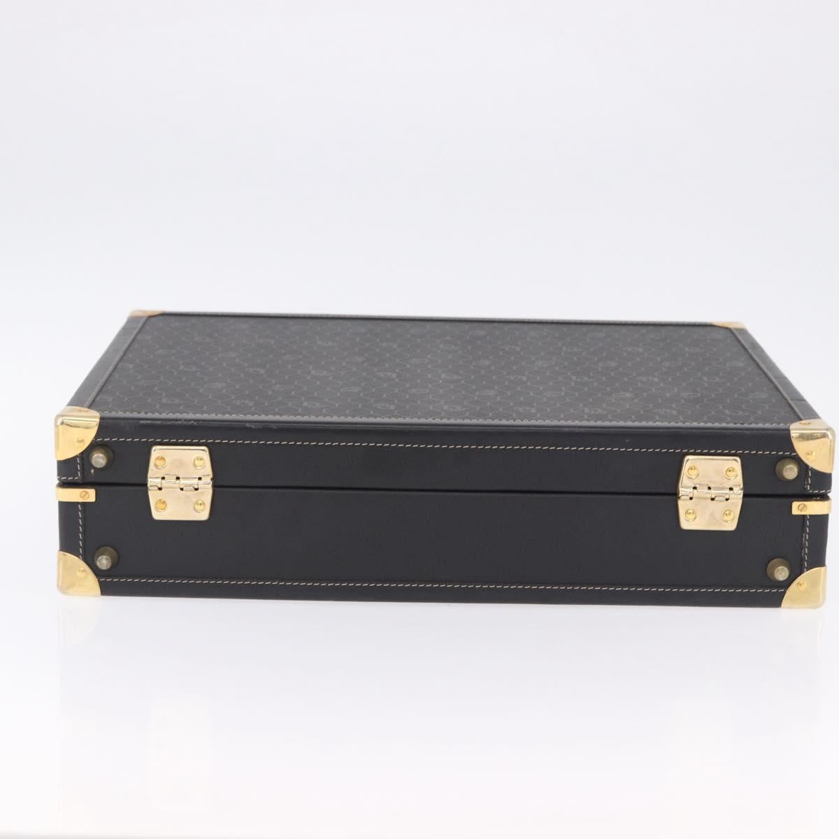Christian Dior Honeycomb Canvas Trunk PVC Black Gold Auth 197631A
