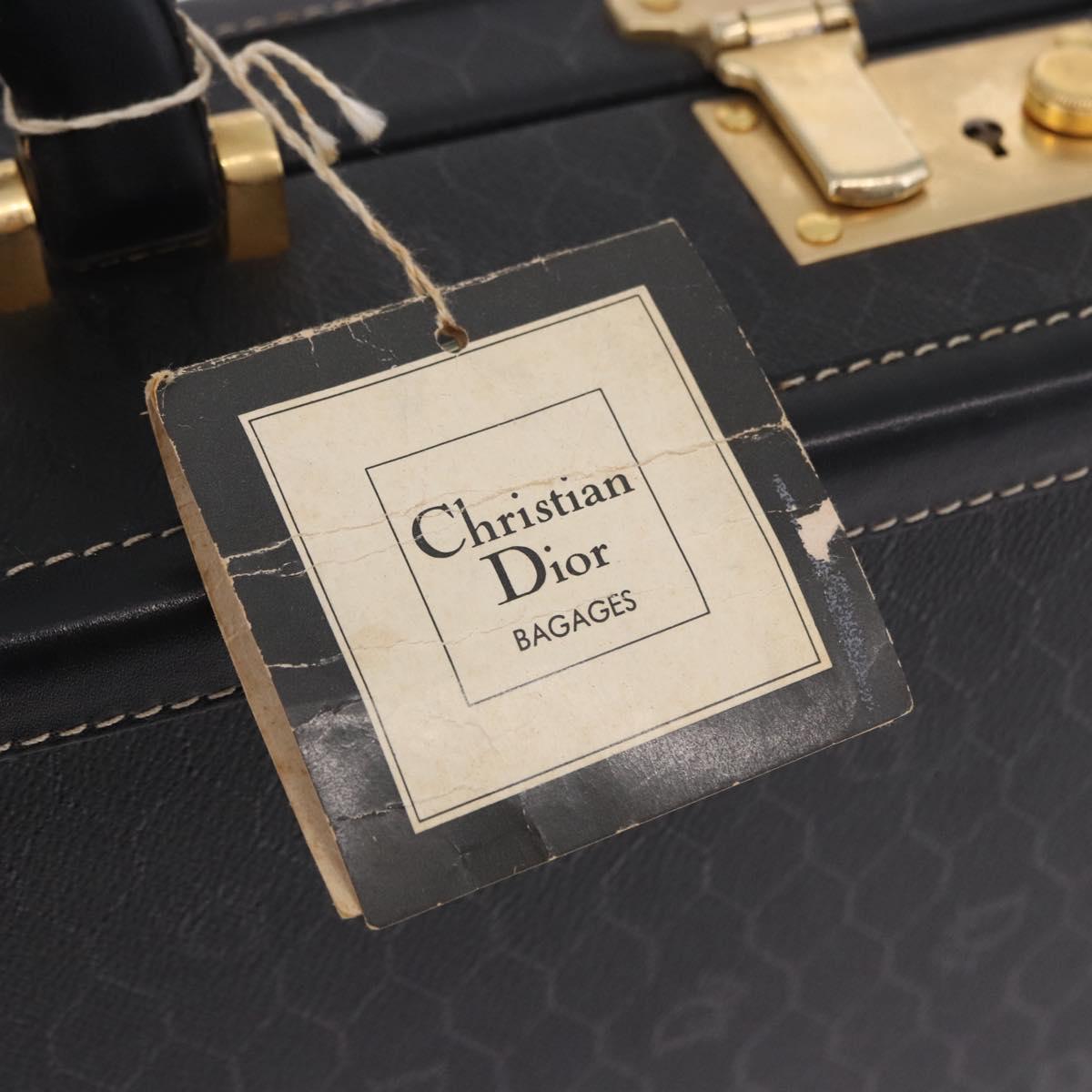 Christian Dior Honeycomb Canvas Trunk PVC Black Gold Auth 197631A