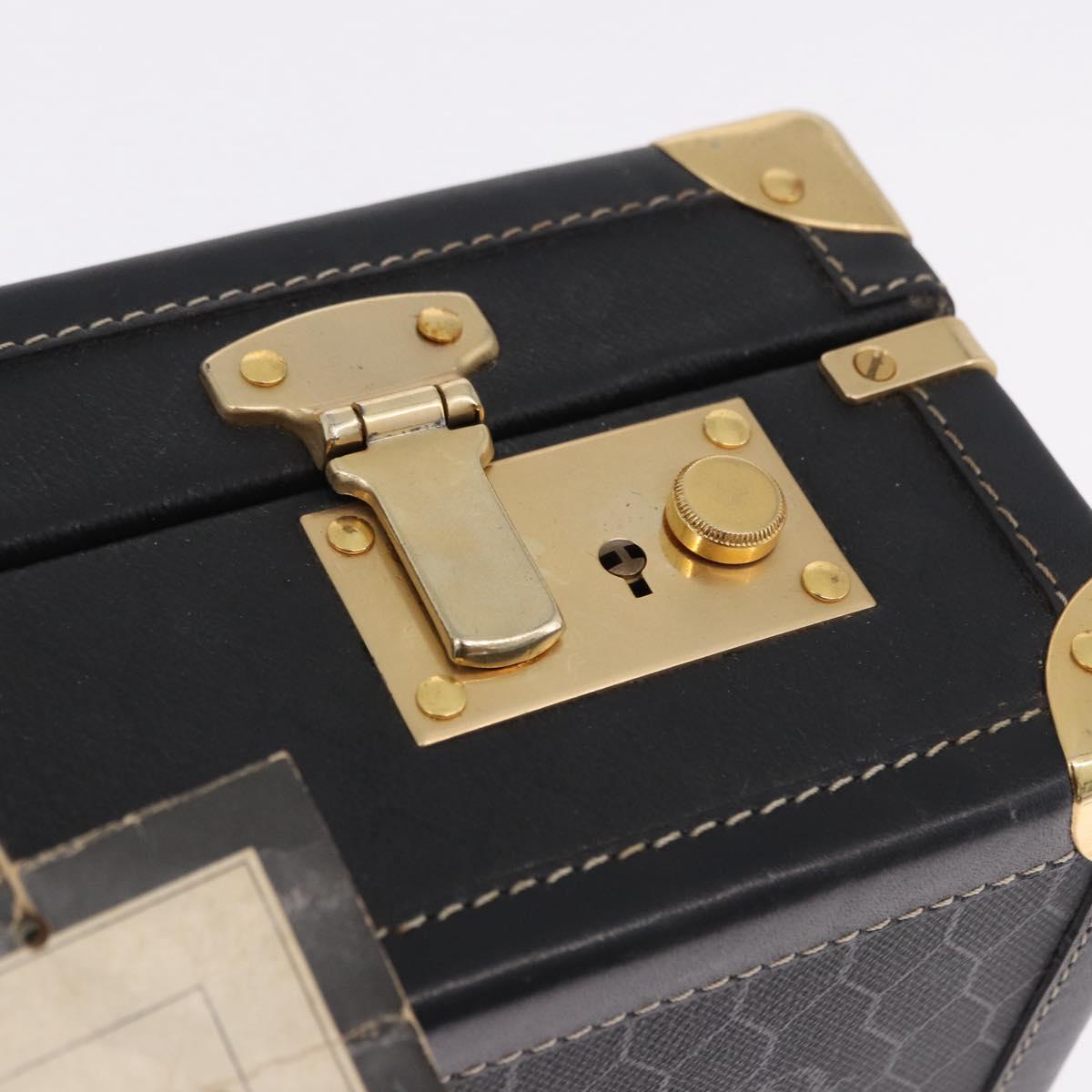 Christian Dior Honeycomb Canvas Trunk PVC Black Gold Auth 197631A