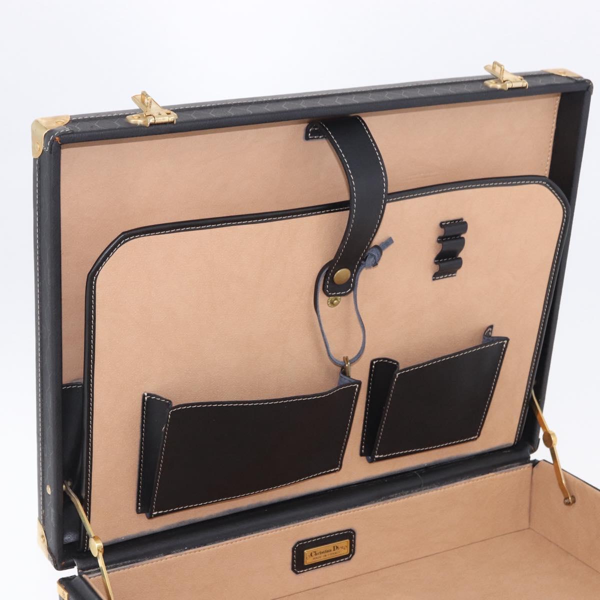 Christian Dior Honeycomb Canvas Trunk PVC Black Gold Auth 197631A