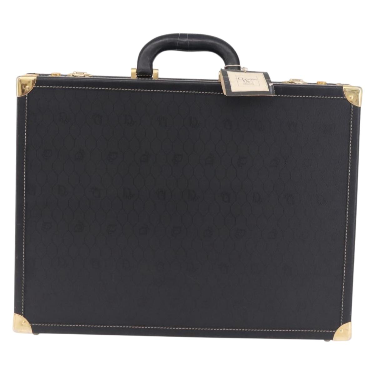 Christian Dior Honeycomb Canvas Trunk PVC Black Gold Auth 197631A