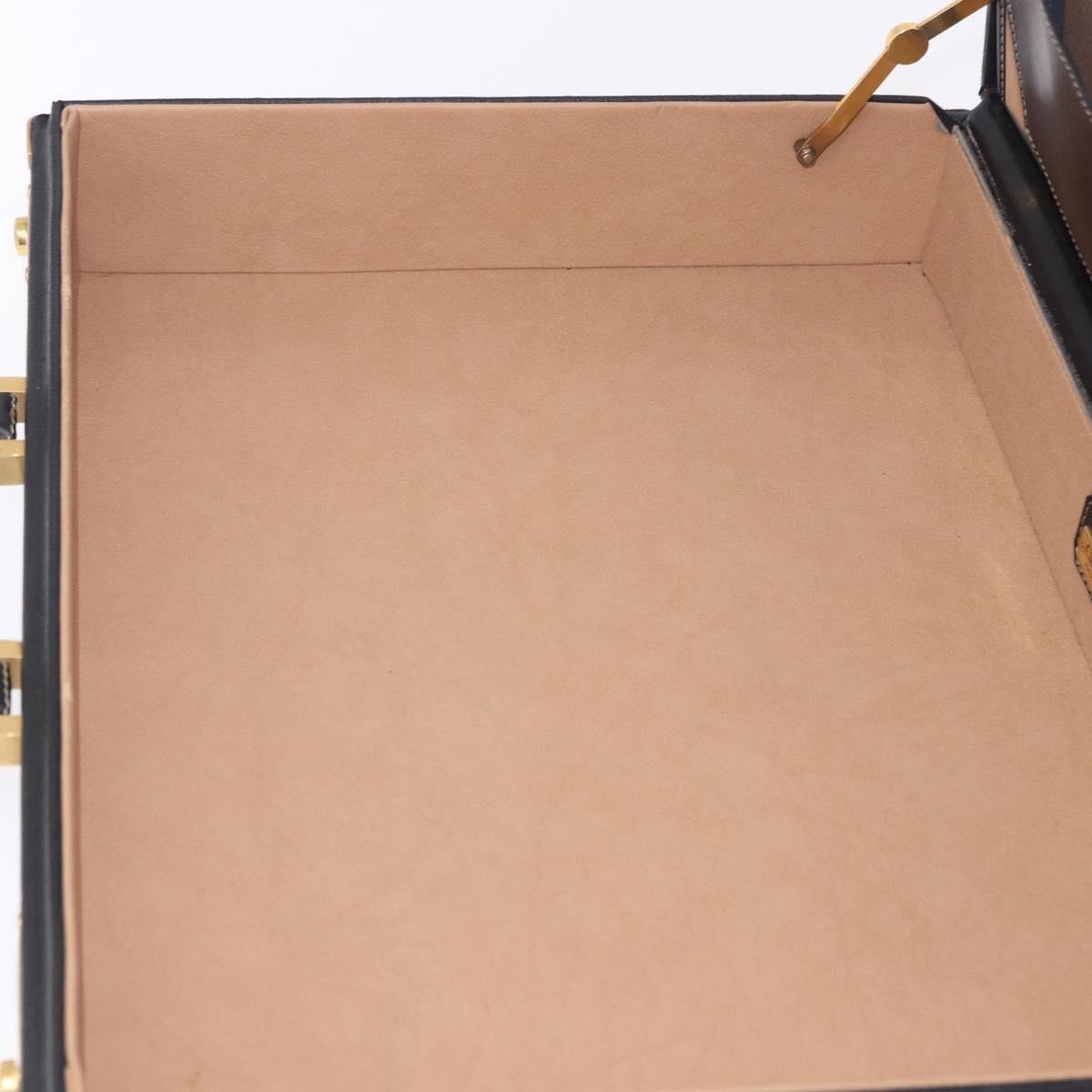 Christian Dior Honeycomb Canvas Trunk PVC Black Gold Auth 197631A