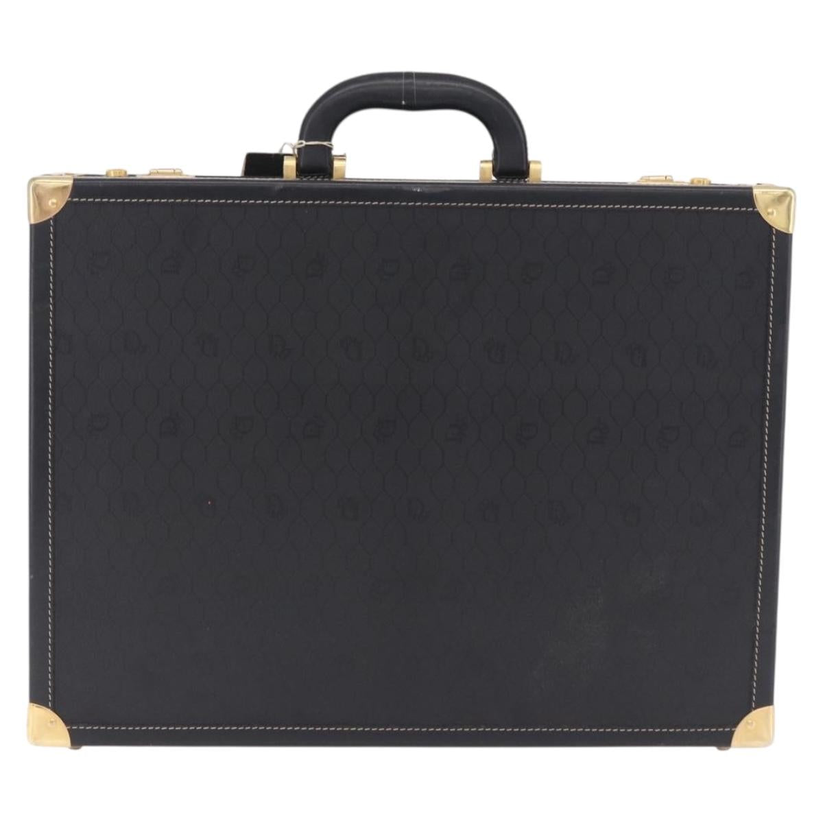Christian Dior Honeycomb Canvas Trunk PVC Black Gold Auth 197631A