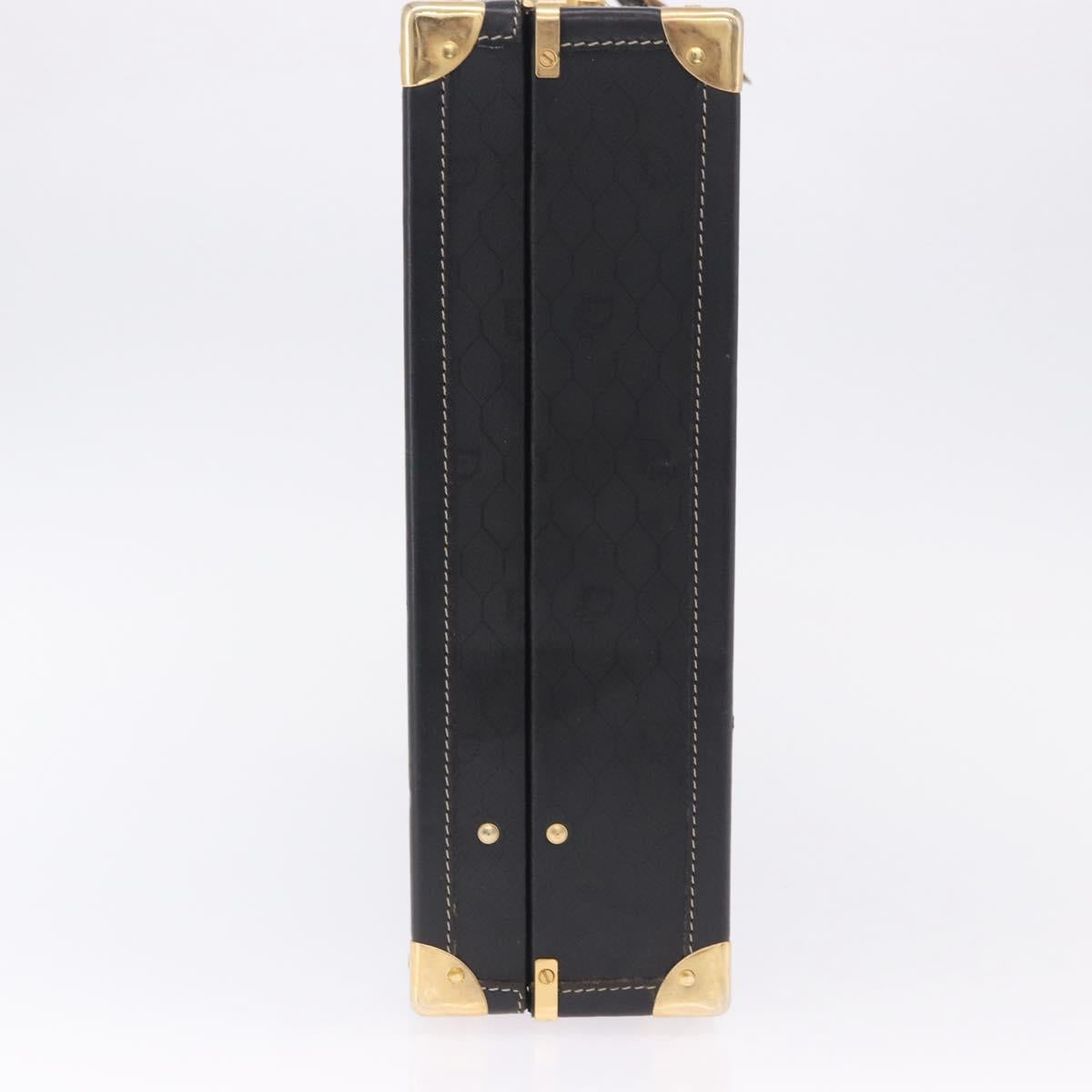 Christian Dior Honeycomb Canvas Trunk PVC Black Gold Auth 197631A