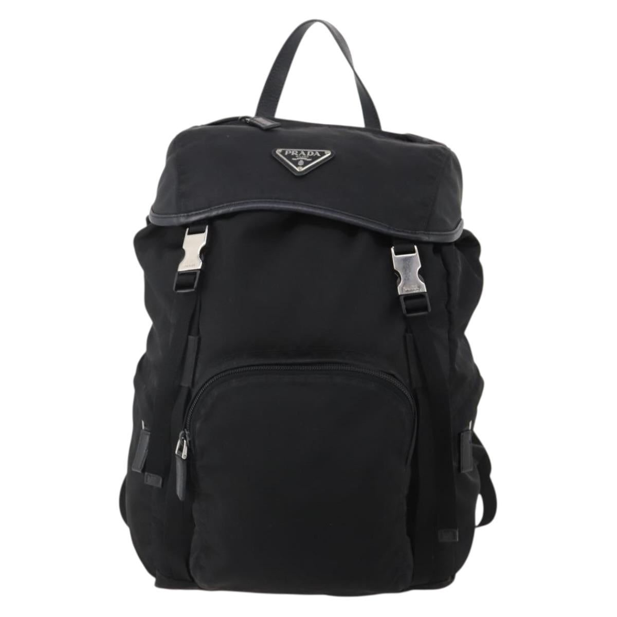 PRADA Backpack Nylon Black Silver Auth 197634
