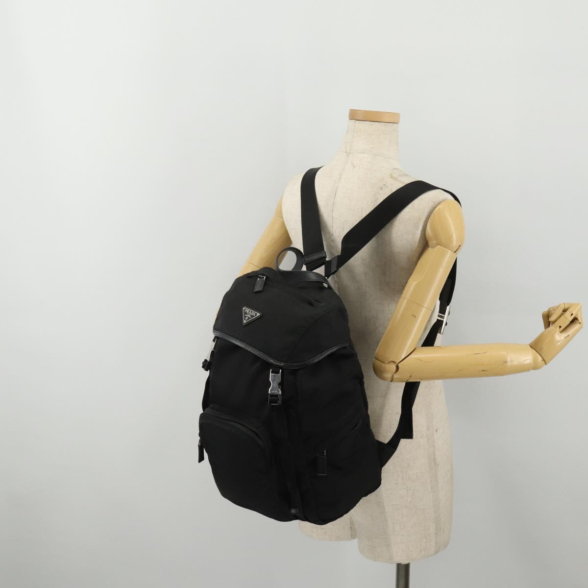 PRADA Backpack Nylon Black Silver Auth 197634