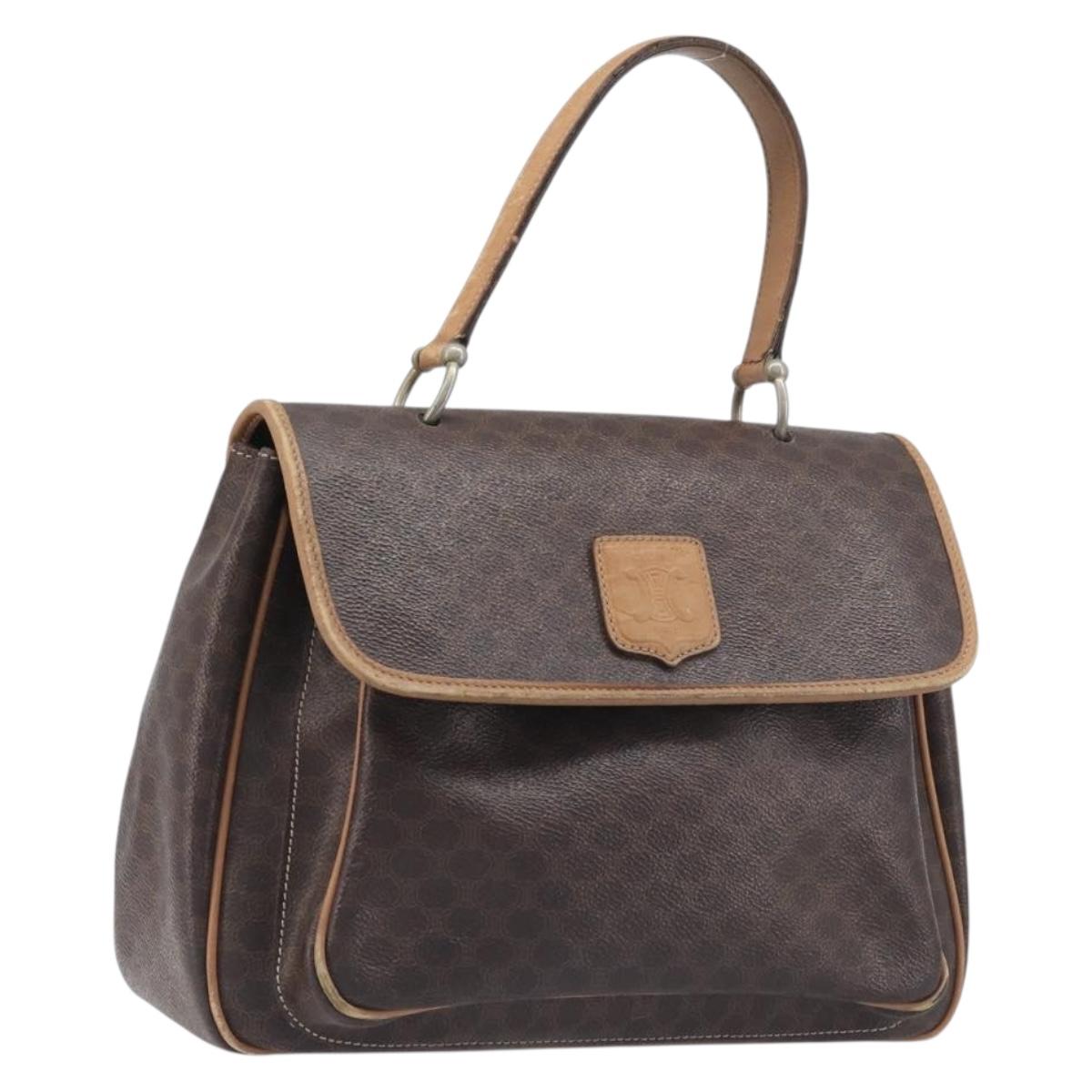 CELINE Macadam Canvas Hand Bag PVC Leather Brown Gold Auth 197642
