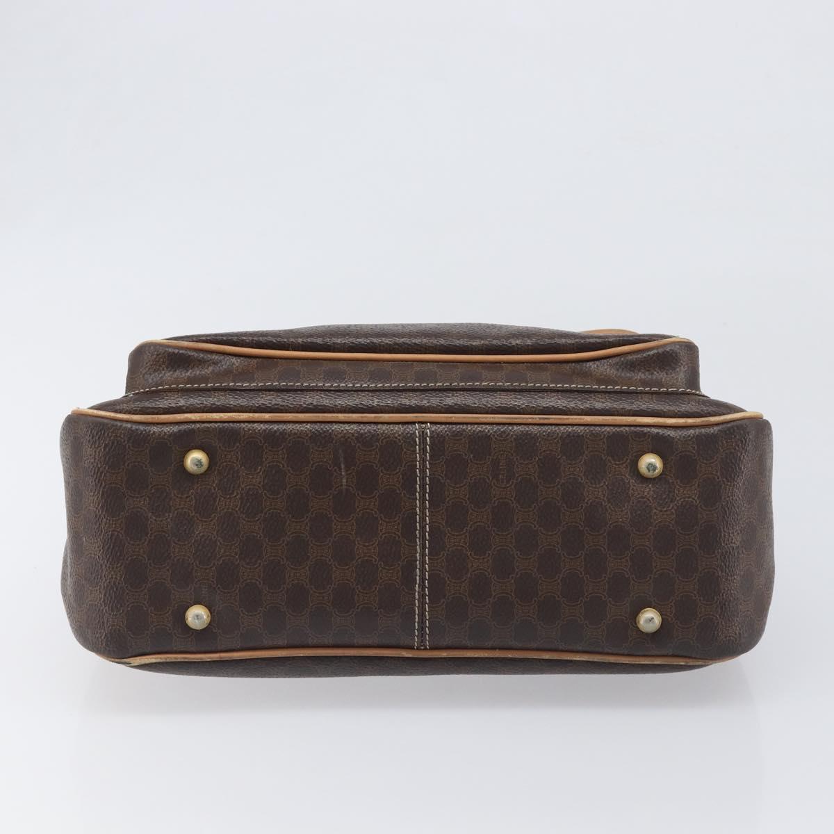 CELINE Macadam Canvas Hand Bag PVC Leather Brown Gold Auth 197642