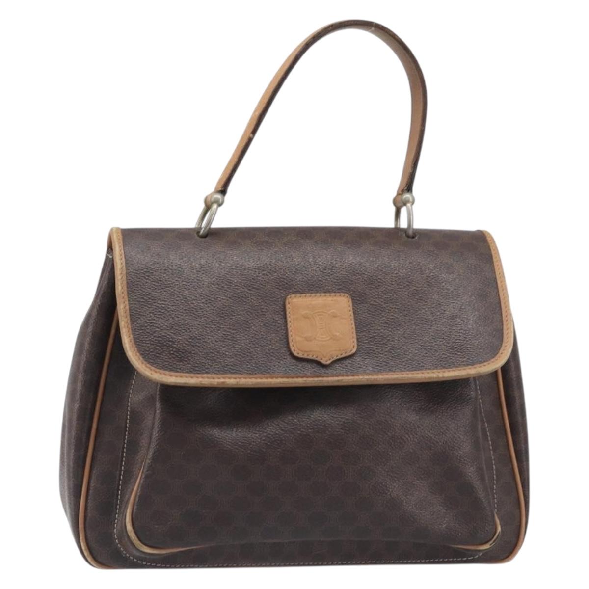 CELINE Macadam Canvas Hand Bag PVC Leather Brown Gold Auth 197642
