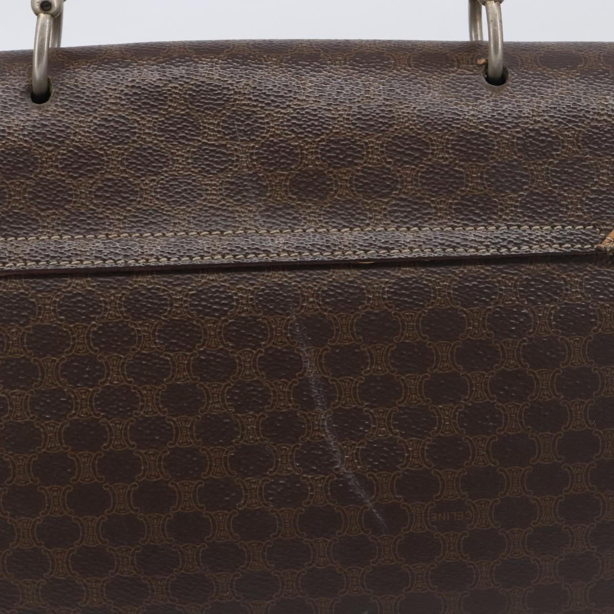 CELINE Macadam Canvas Hand Bag PVC Leather Brown Gold Auth 197642